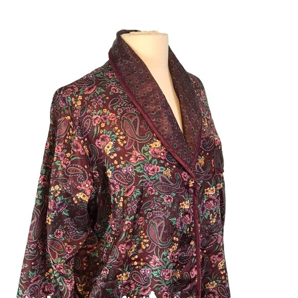 Partners Mervyns Vintage 80s Burgundy Green Silky Satin Paisley Night Shirt sz L - Picture 5 of 11
